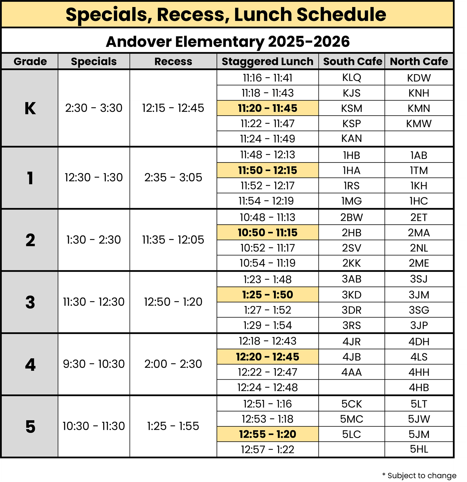 Andover Elementary Daily Schedule
